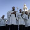 Members of the clergy take part in the yearly Christmas procession led by Latin Patriarch of Jerusalem outside the Church of the Nativityon December 24, 2025 in Bethlehem, West Bank. 