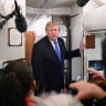 US President Donald Trump speaks to the media aboard Air Force One en route to Joint Base Andrews, in Maryland, US, August 2, 2026.