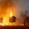 A firefighter works to extinguish an advancing wildfire near Formariz in Zamora province, Spain, July 29, 2026.