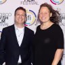 Director Rachel Israel, right, and producer Shai Korman arrive at the premiere of "The Floaters" during the 2025 San Francisco Jewish Film Festival,  Aug. 3, 2025.