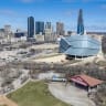 Aerial view of the Canadian Museum for Human Rights, in Winnipeg, Manitoba, Canada, on April 28, 2024. 