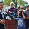 Abdul El-Sayed, winner of Michigan US, Democratic primary, speaks during a press conference in Detroit, Michigan, US August 5, 2026.