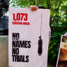 IRAN’S REGIME is using executions to reassert control over society after January’s protest. Here, alongside headshots of those executed, demonstrators hold signs as they gather in Washington in May, in support of the Iranian people and to condemn the execution of political prisoners in Iran. 
