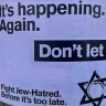 A poster against antisemitism is seen on the International Day for the Elimination of Racial Discrimination in Markham, Ontario, Canada on March 22, 2025.
