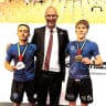 NEWLY CROWNED world champion Guy Torres (left) and silver medalist Shalev Snir (right) pose with Israeli Ambassador to the United Arab Emirates Yossi Shelley during the medal ceremonies at the Junior World Jiu-Jitsu Championships in Abu Dhabi.