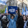 Many Evangelicals participate in the United for Israel March outside Columbia University in New York City in 2024.