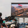 A member of Houthi security forces mans a machine gun mounted on the back of a patrol vehicle at the site of an anti-Saudi rally amid an escalation with the kingdom in Sanaa, Yemen, last month. 