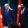 Syria's Ahmed al-Sharaa and Turkey's President Tayyip Erdogan arrive for a joint press conference at the Presidential Palace in Ankara, Turkey, February 4, 2025