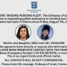 Israeli Embassy in Vienna published an infographic asking for assistance in locating two Israelis last seen in Austria, August 2026.