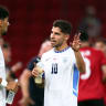 Israel's Manor Solomon speaks with Roy Revivo during a break in play in a match against Albania, June 3, 2026