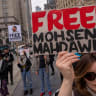 Pro-Palestinian activists rally for Mohsen Mahdawi and protest against deportations outside of ICE Headquarters on April 15, 2025 in New York City; Illustrative.