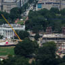 The White House and the ongoing Ballroom construction as seen from a window at the Washington Monument, in Washington, DC, US, July 15, 2026.