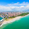 A panoramic aerial view of Burgas, the fourth-largest city in Bulgaria.