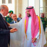 Turkish President Tayyip Erdogan is received by Saudi Crown Prince Mohammed bin Salman, ahead of the expected signing of a defence deal between Saudi Arabia, Pakistan and Turkey, in Mecca, Saudi Arabia, August 7, 2026.