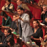 Attendees participate in a European resolution proposal aiming to include the Muslim Brotherhood movement on the European list of terrorist organizations at the National Assembly in Paris in January.