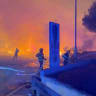 Firefighters work to extinguish a wildfire in Omis, Croatia, August 13, 2026, in this still image taken from video.