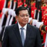 Myanmar's President Min Aung Hlaing reviews a guard of honour with Thailand's Prime Minister Anutin Charnvirakul (not pictured), during a welcoming ceremony at the Government House in Bangkok, Thailand, August 6, 2026. 