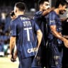 MACCABI TEL AVIV players celebrate their 1-0 victory over Maccabi Netanya that sent the yellow-and-blue into the Toto Cup final, where it will face city rival Hapoel Tel Aviv. 