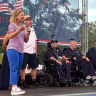 Rep. Debbie Wasserman Schultz (D-Florida) takes the stage alongside some of the city's commissioners at a Fourth of July celebration on July 4, 2026 in Sunrise, Fla.