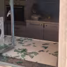 A damaged window at Kol HaNeshamah synagogue in Jerusalem. 