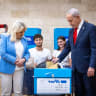 Israeli prime minister Benjamin Netanyahu and his wife Sara arrive to cast their vote at a polling station in Jerusalem on August 17, 2026, as party members vote in the Likud primary elections to determine the party’s Knesset list ahead of the Israeli general elections.