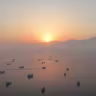 A drone view shows vessels in the Strait of Hormuz, as seen from Musandam, Oman, June 15, 2026.