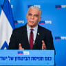 Opposition Leader Yair Lapid speaks during a press conference as part of the B'Yachad party election campaign in Tel Aviv, central Israel, August 19, 2026.
