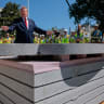 US President Donald Trump speaks about the helipad being constructed on the South Lawn, at the White House in Washington, DC, US, August 19, 2026.