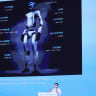 Unitree CEO Wang Xingxing speaks about capabilities of company’s G1 humanoid robot during the 2026 World Robot Conference, in Beijing, China, August 20, 2026.