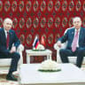 ANKARA IS seeking to entrench itself in Syria for strategic and economic reasons, but Turkish President Recep Tayyip Erdogan’s broader ideological and historical ambitions are putting Turkey on a collision course with Israel, the writer argues. Russian President Vladimir Putin and Erdogan.