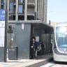 A light rail car stands at HaTurim station on August 20, 2026. 