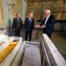 Russian President Vladimir Putin stands by the relics of the Holy Grand Prince Dmitry Donskoy, which were discovered in the course of restoration works, at the Archangel Cathedral of the Kremlin in Moscow, Russia August 20, 2026.