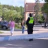 Police officer secures the site where several people were injured at a Swedish high school by a person armed with a sword, according to the officials of the Fagersta municipality, at Brinell School in Fagersta, central Sweden, August 21, 2026. 