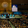 Candidate for the position of United Nations secretary-general, Michelle Bachelet, speaks during the "UN Town Hall: The Next Secretary-General" event at United Nations headquarters in New York City, US, July 23, 2026.