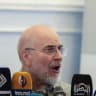 Iranian Parliament Speaker Mohammad Bagher Ghalibaf speaks to the press after visiting the grave of Iraqi paramilitary commander Abu Mahdi al-Muhandis, August 21, 2026. 