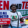 Protesters march on the street of Ojota in Lagos during the Jun 12 celebrations marking the restoration of democracy in 1999, carrying placards condemning the abduction of schoolchildren and teachers on June 12, 2026.