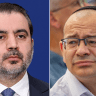 (L-R): Syrian Foreign Minister Asaad al-Shaibani; Mossad Director Roman Gofman