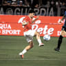 HAPOEL TEL AVIV wing-back Doron Leidner (center) battles for possession as the Reds held Atalanta to a 0-0 draw in their Conference League playoff first leg.