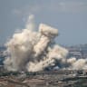 A photograph taken from the southern Lebanese area of Marjayoun shows smoke as it rises from the site of an Israeli controlled explosion in the village of Kfartibnit on August 24, 2026.