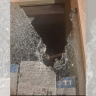 Shattered window at Reform synagogue Darchei Noam in Ramat Hasharon, which was vandalized on August 23, 2026.