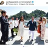 Newlyweds Omer Adam and Sacha Israelovich post an image of their intimate wedding ceremony in Portofino, August 25, 2026. 