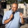 Arieh King speaks at a protest calling for the closure of the French Consulate in Jerusalem, September 29, 2025; illustrative.