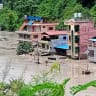A flooded road following a flash flood in Galchhi in the Dhading district, Nepal, August 26, 2026. Picture taken with a mobile phone.