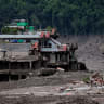Damaged houses following a flash flood at Trishuli in Nuwakot district, Nepal, August 26, 2026.