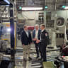 US Energy Secretary Chris Wright and US Under Secretary of Defense for Acquisition and Sustainment Michael Duffey on board a C-17 cargo plane that transported Valar Atomics' Ward nuclear microreactor from March Air Force Base in California to Hill Air Force Base in Utah, at Hill Air Force Base.