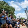 Drag Queen Brigitte Bandit performs during the "Stop the Trump takeover" demonstration outside of the State Capitol on August 16, 2025 in Austin, Texas.