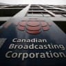 A sign is seen at the Canadian Broadcasting Corporation building in Toronto, March 25, 2009.