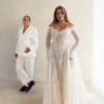 Former Gaza hostage Emily Damari and Israeli food influencer Dani Amit in their wedding outfits.