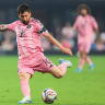 Inter Miami CF forward Lionel Messi (10) shoots the ball against CF Montreal during the first half at NU Stadium,  Miami, Florida, USA, August 29, 2026.