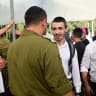 A haredi (ultra-Orthodox) man at the Tel Hashomer IDF base, August 30, 2026.